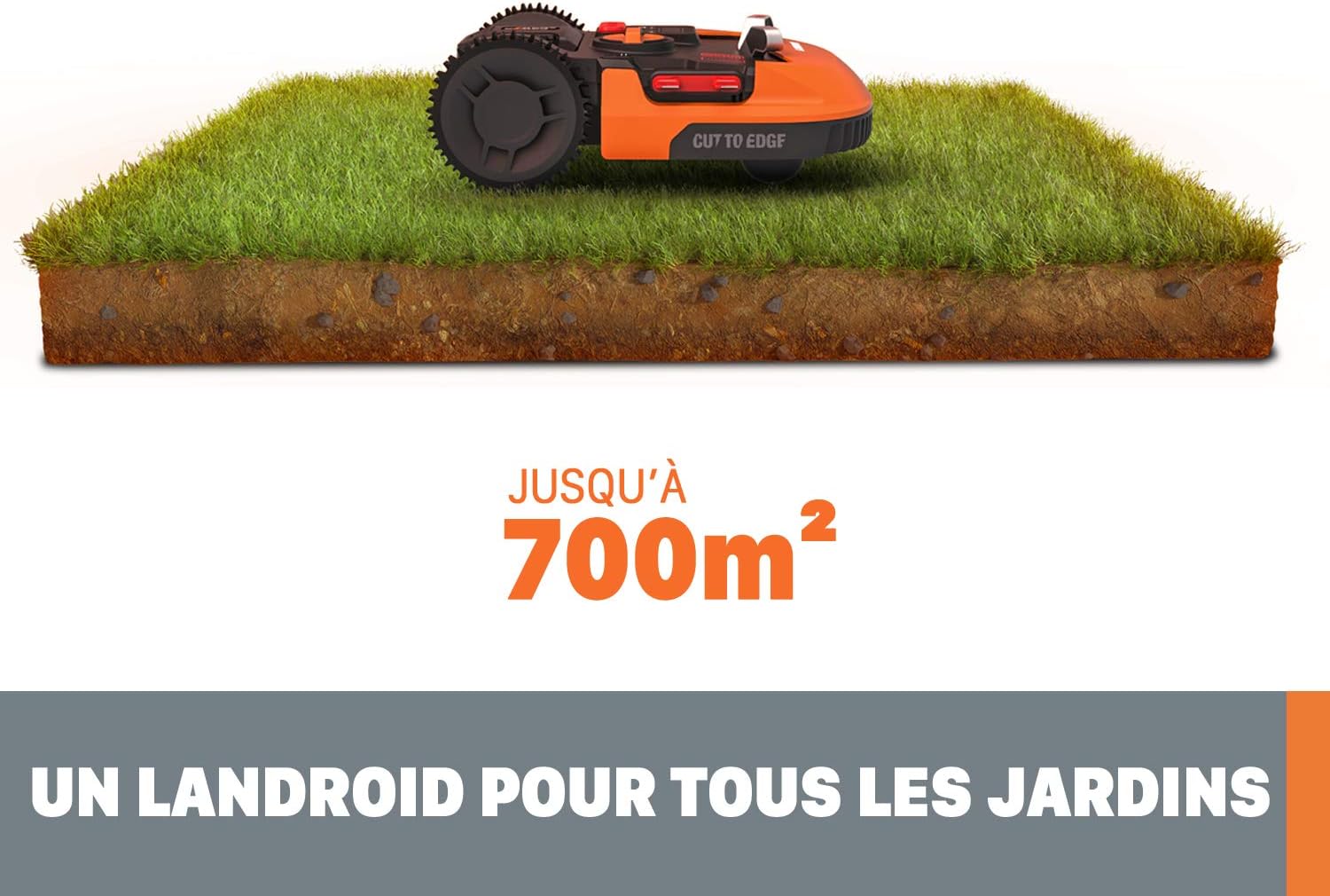 WORX - Landroid Série - 700 m², pente 35%, bordures, WR142E