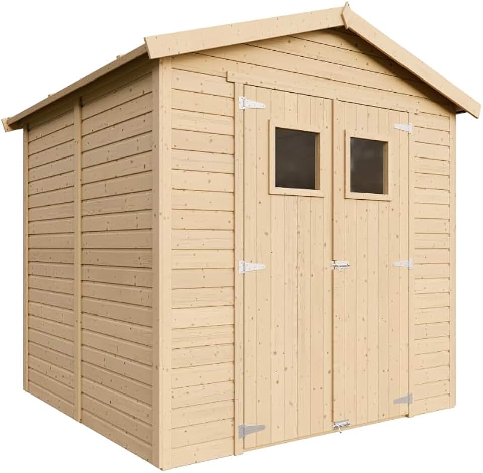 Abri de Jardin en Bois Naturel - Stockage extérieur avec fenêtres H228x222x233 cm/4,2 m² Hangar en Bois Naturel - Atelier Rangement Outils et vélos- TIMBELA M351