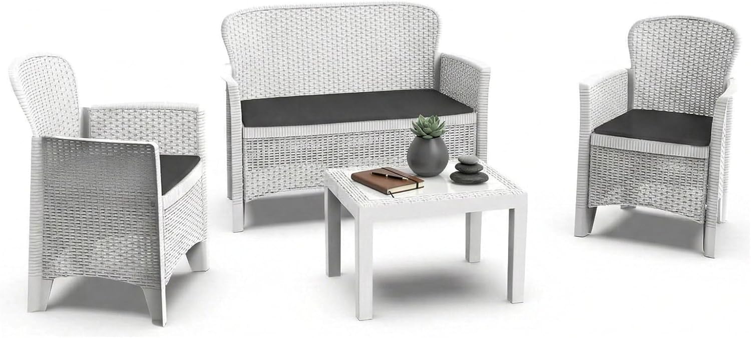Dmora - Ostuni salon de jardin, blanc, rotin effet, 100% Made in Italy