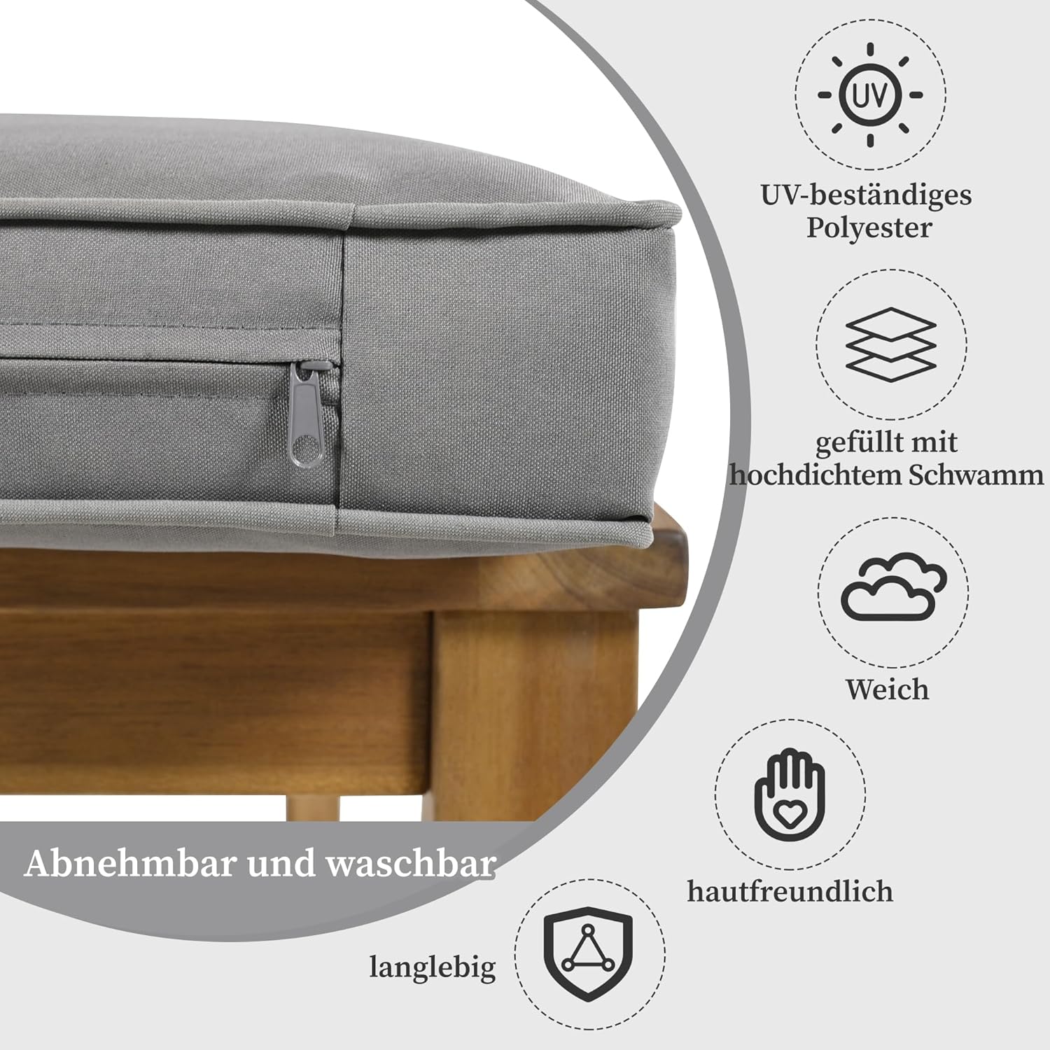 Sapgaks - salon de jardin C-Gris+Naturel - 7/8 personnes - angle, coussins lavables