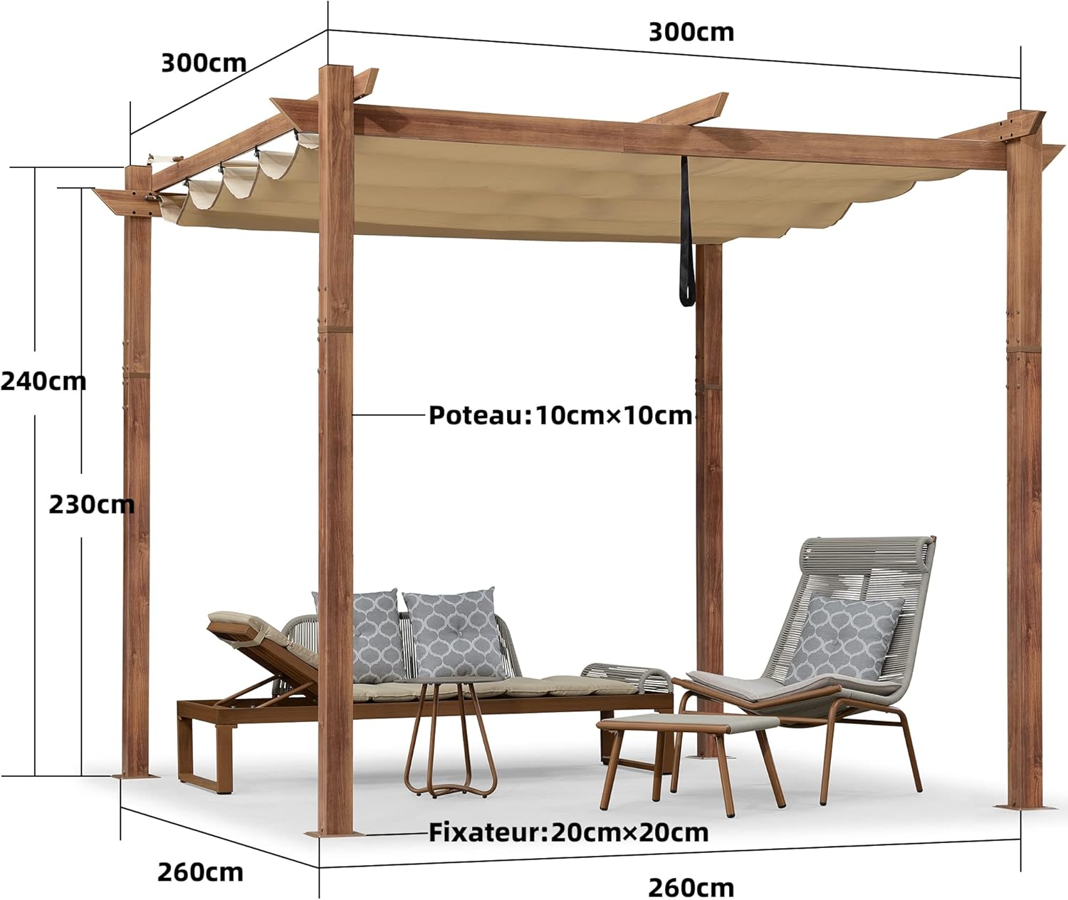PURPLE LEAF - Pergola 3x3m - aluminium, éclairage, toit rétractable