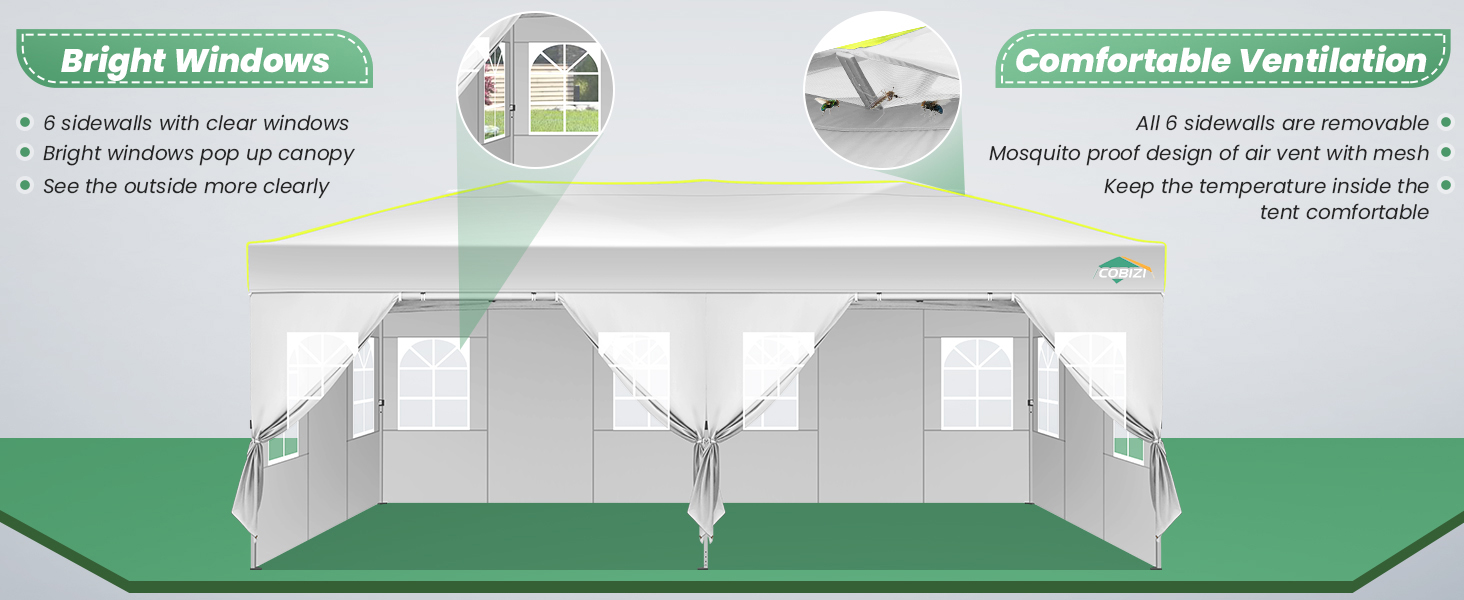 Schéma d'une structure de serre mettant en évidence les caractéristiques : fenêtres lumineuses pour la lumière, système de ventilation confortable et construction à ossature robuste.