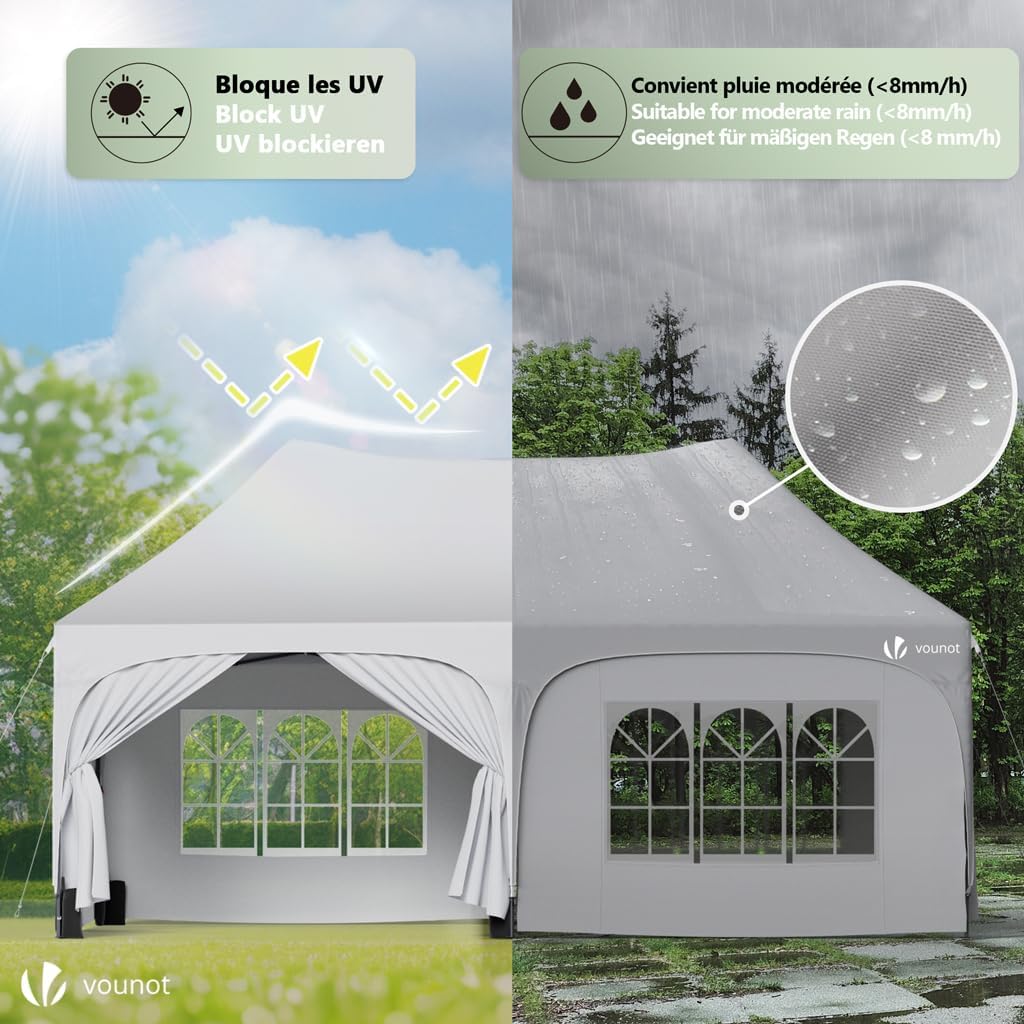 VOUNOT - tonnelle pliante 3x6m - 6 parois, imperméable, anti-UV