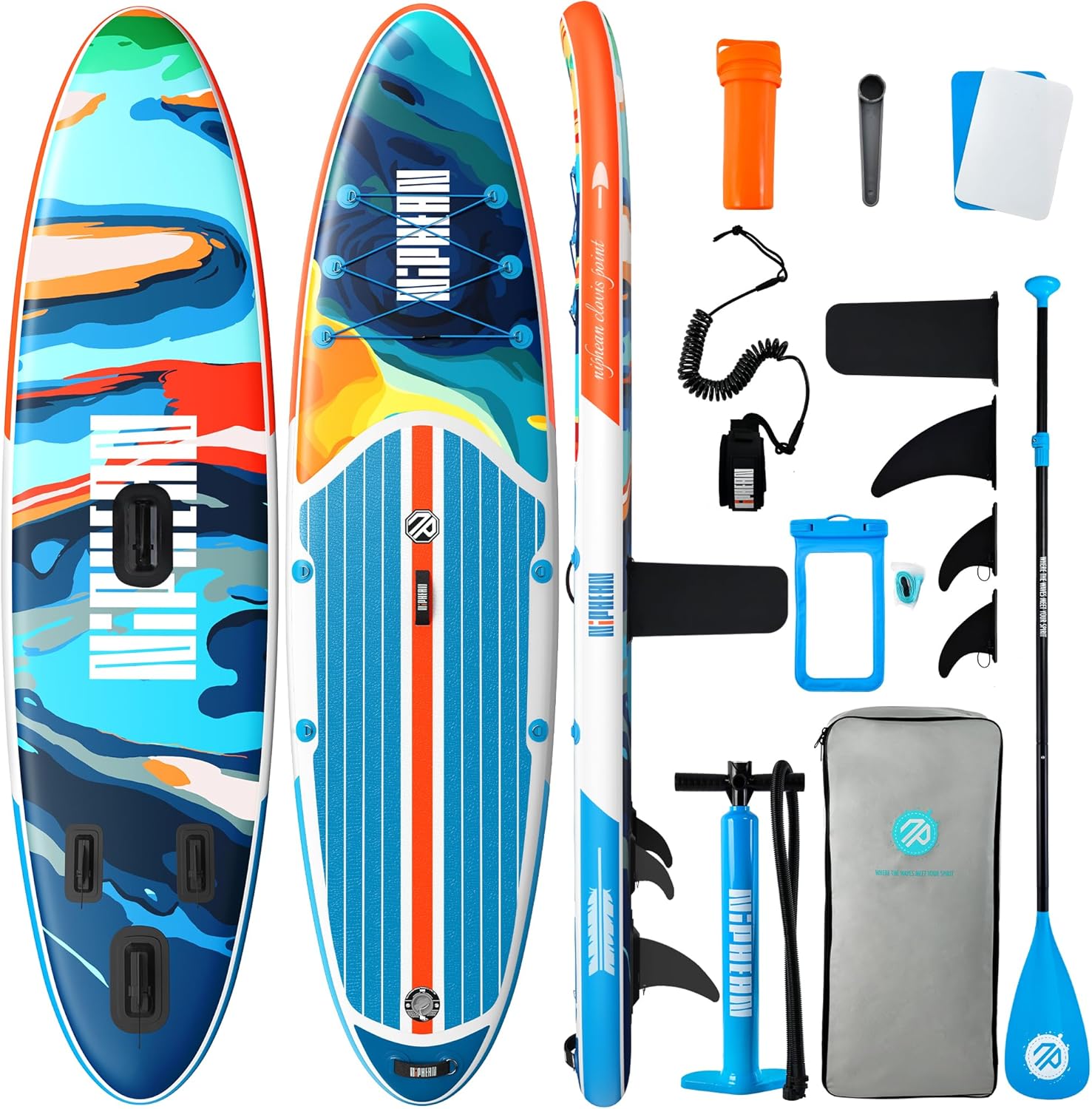 Niphean Paddle Gonflable Adulte avec Tous Les Accessoires, 320cm Planches de Stand Up Paddle Gonflables pour Tous Les Niveaux, Sup avec Capacité 200 kg pour 2 Personnes, Paddle Gonflable avec Siège