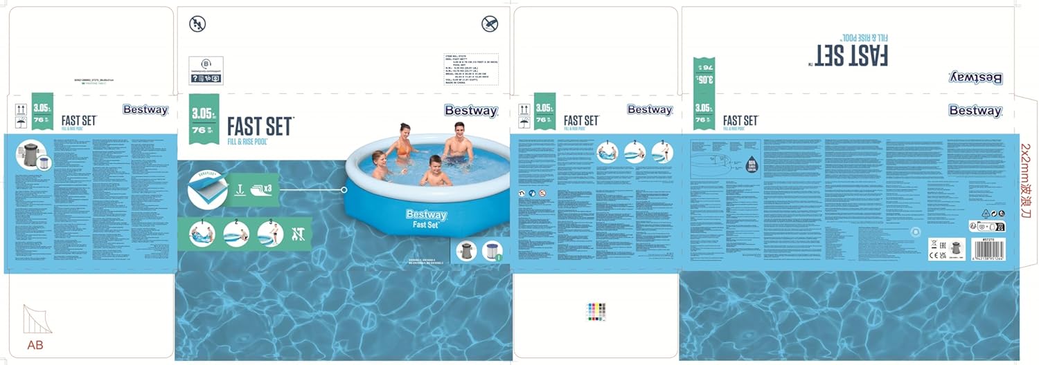Bestway 57270 Piscine Hors Sol Fast Set Ronde Diamètreètre 305 X 76 cm, Filtre à Cartouche