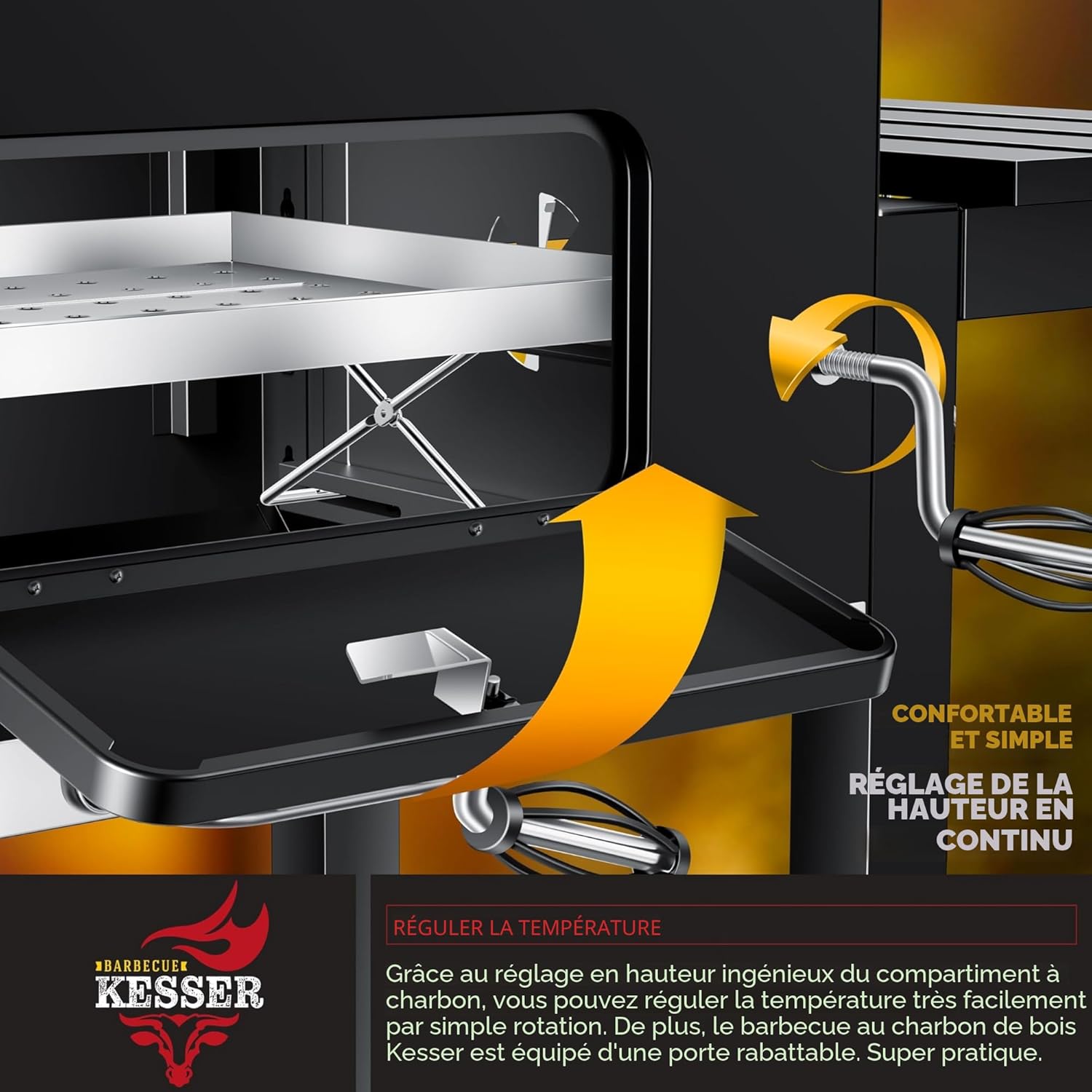 KESSER - Grill Chariot XL - barbecue charbon, couvercle, roues, thermomètre, accessoires