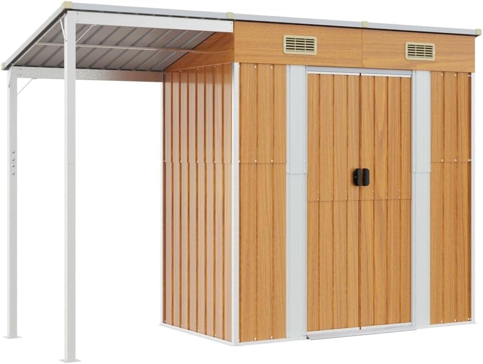 LAPOOH - Abri de Jardin toit prolongé 277x110,5x181cm marron clair
