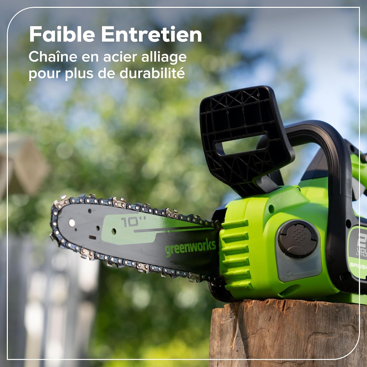 Greenworks 24V Scie à Chaîne Sans Fil, Scie Électrique à Batterie Brushless 25cm avec Graissage Automatique, Vitesse de Chaîne 7.8m/s, Outil Seulement