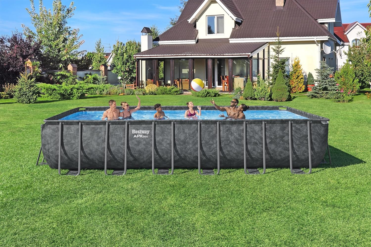 Bestway Piscine Hors Sol rectangulaire APX 365-732 cm x 366 cm x 132 cm - Gris foncé