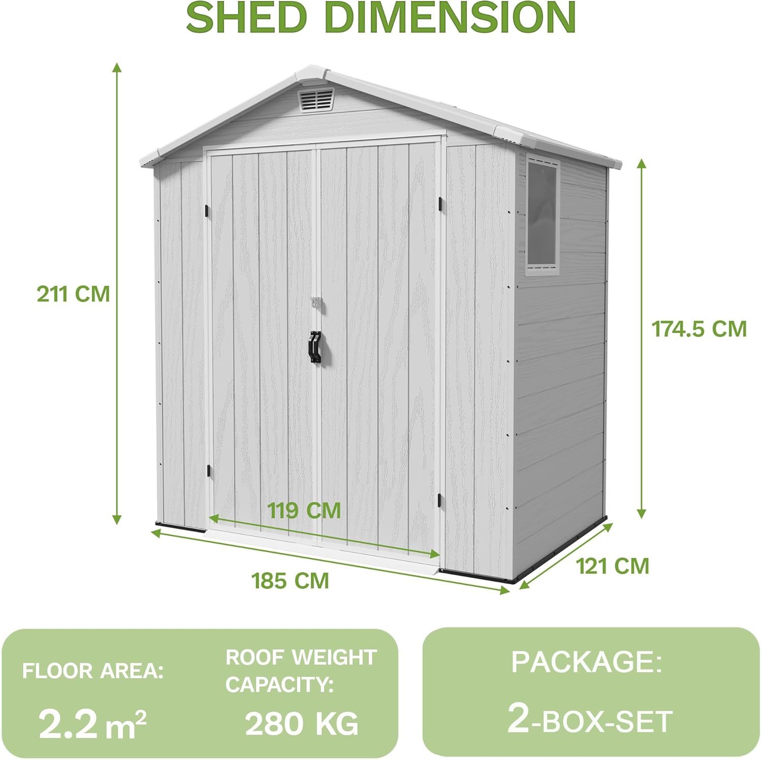 Triumphkey Abri de rangement extérieur de 1,8 x 1,2 m, abri de jardin en plastique avec porte verrouillable, résistant aux intempéries, pour vélo, outils et poubelle de rangement pour pelouse