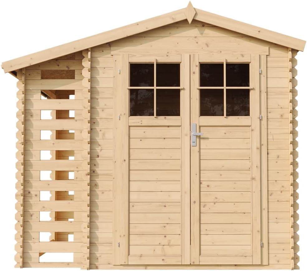 TIMBELA - M386F - 206x272x218 cm - Abri bois, porte verrouillable, range bûches, I206xL272xH218