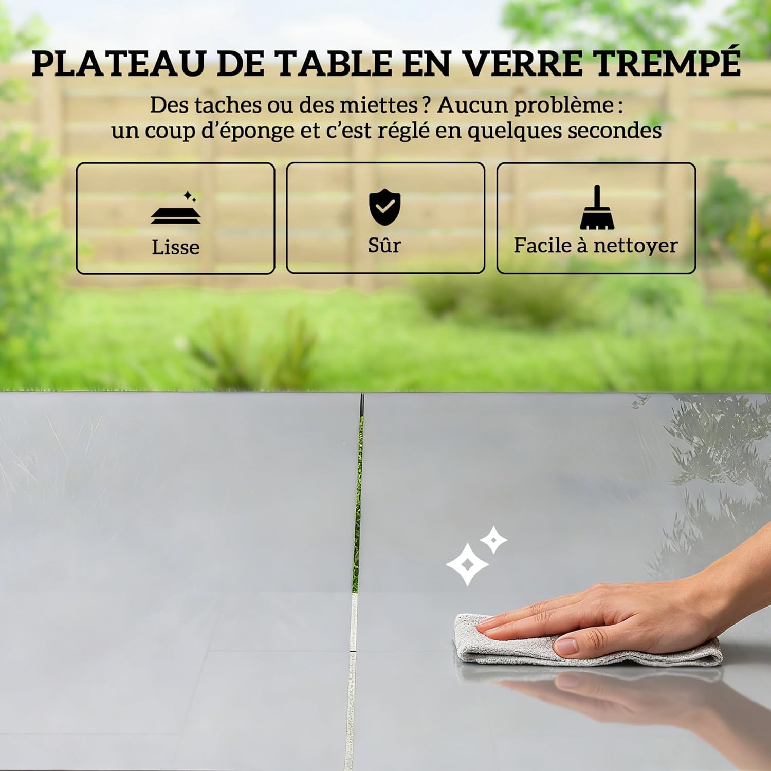 Outsunny - Ensemble salle à manger 6 places - table verre, structure acier - gris