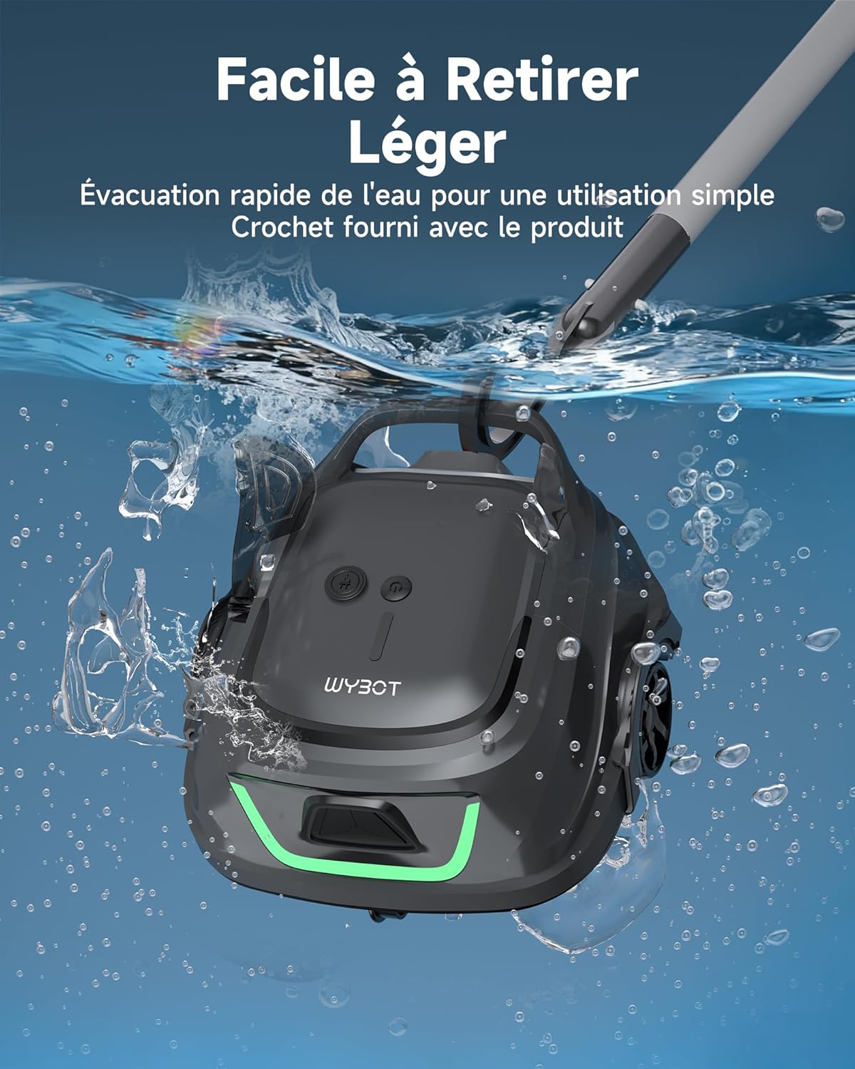 WYBOT A1max Robot Piscine sans Fil pour Piscines Hors-Sol, Aspirateur Automatique, Robot Piscine 130 Min Autonomie, Double Filtration, LED, Charge 2h, 4 Modes,Vert forêt