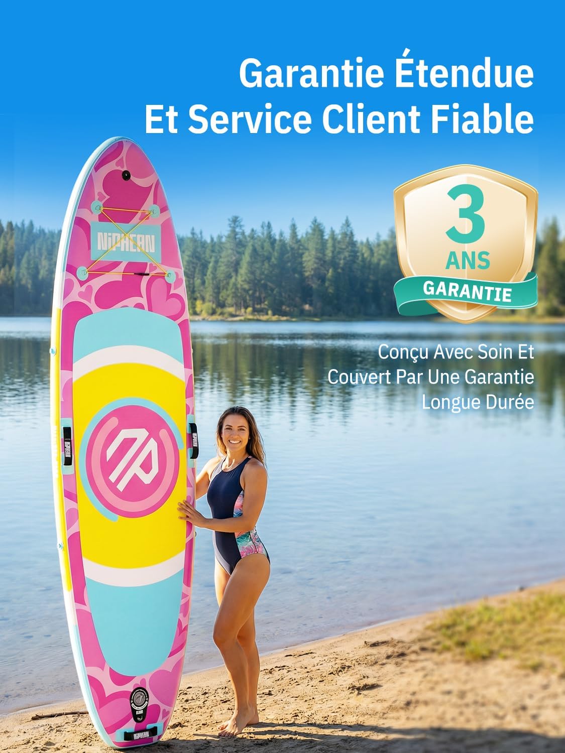 Niphean - Paddle gonflable adulte, ultraléger 320cm - siège, aileron StabilTrac, antidérapant, yoga, animaux