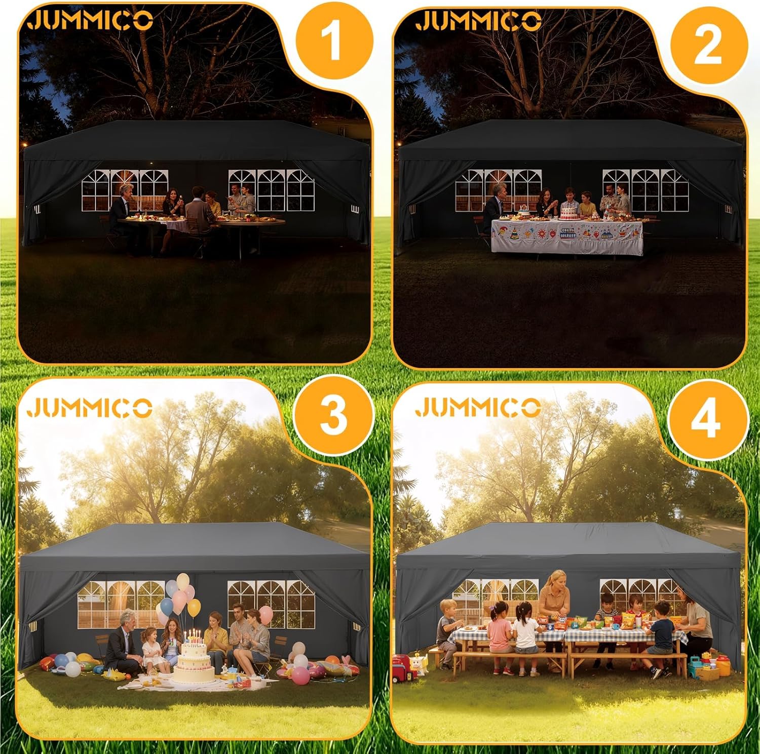JUMMICO - tonnelle pliante 3x6m - imperméable, hauteur réglable, toile épaisse, structure robuste