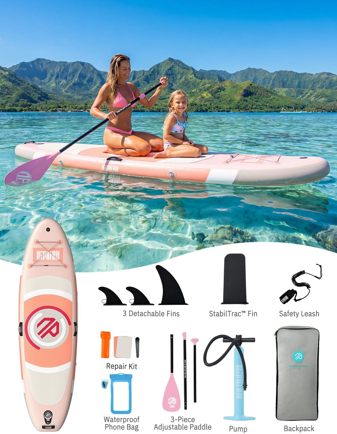 Niphean - Paddle gonflable adulte ultraléger avec siège - stabilité +30%, surface antidérapante
