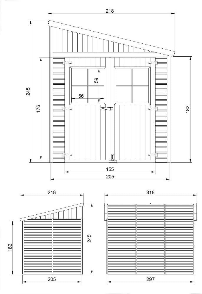 Abri de jardin bois naturel, paroi latérale, fenêtres, 6m², 244x218x318cm, TIMBELA M339A