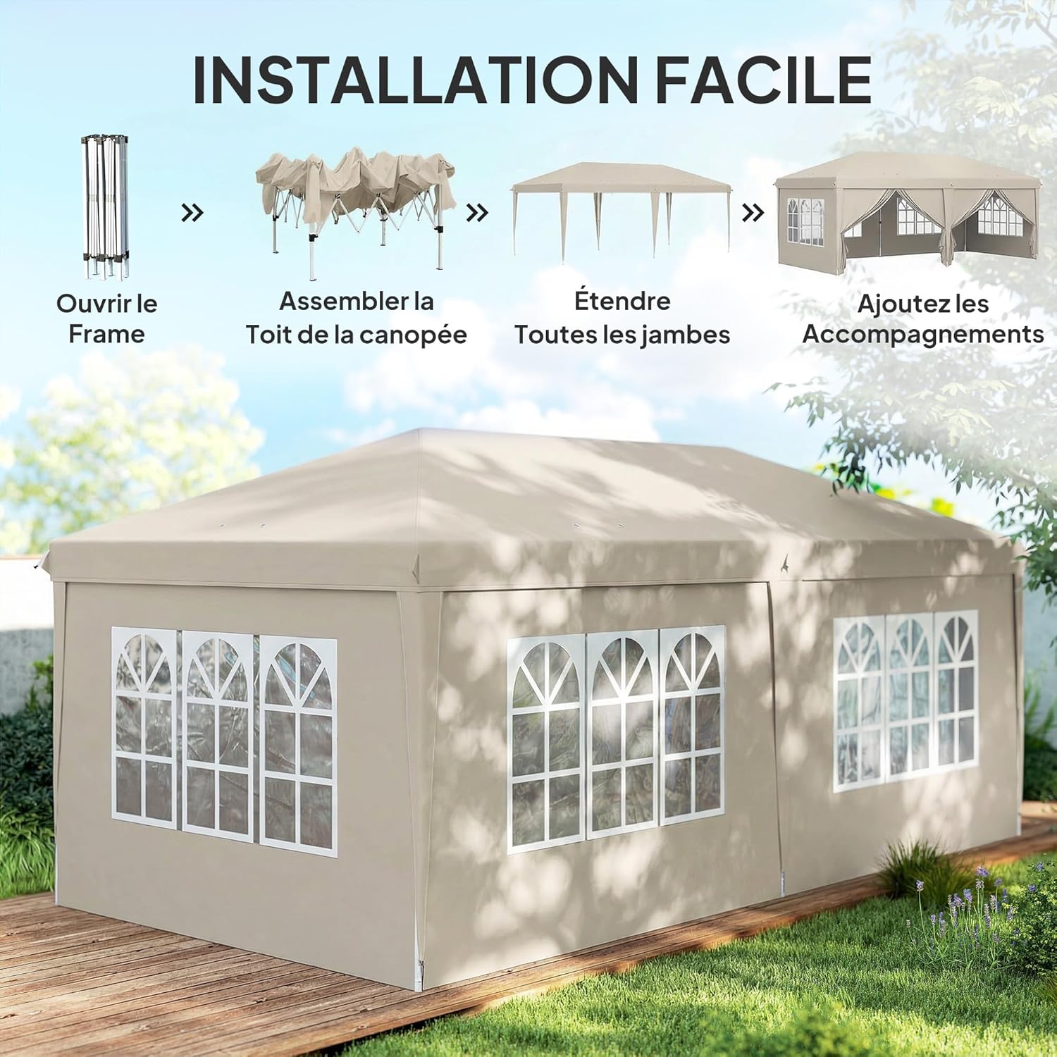 Outsunny - tonnelle pliante 3x6m - côtés amovibles, acier renforcé