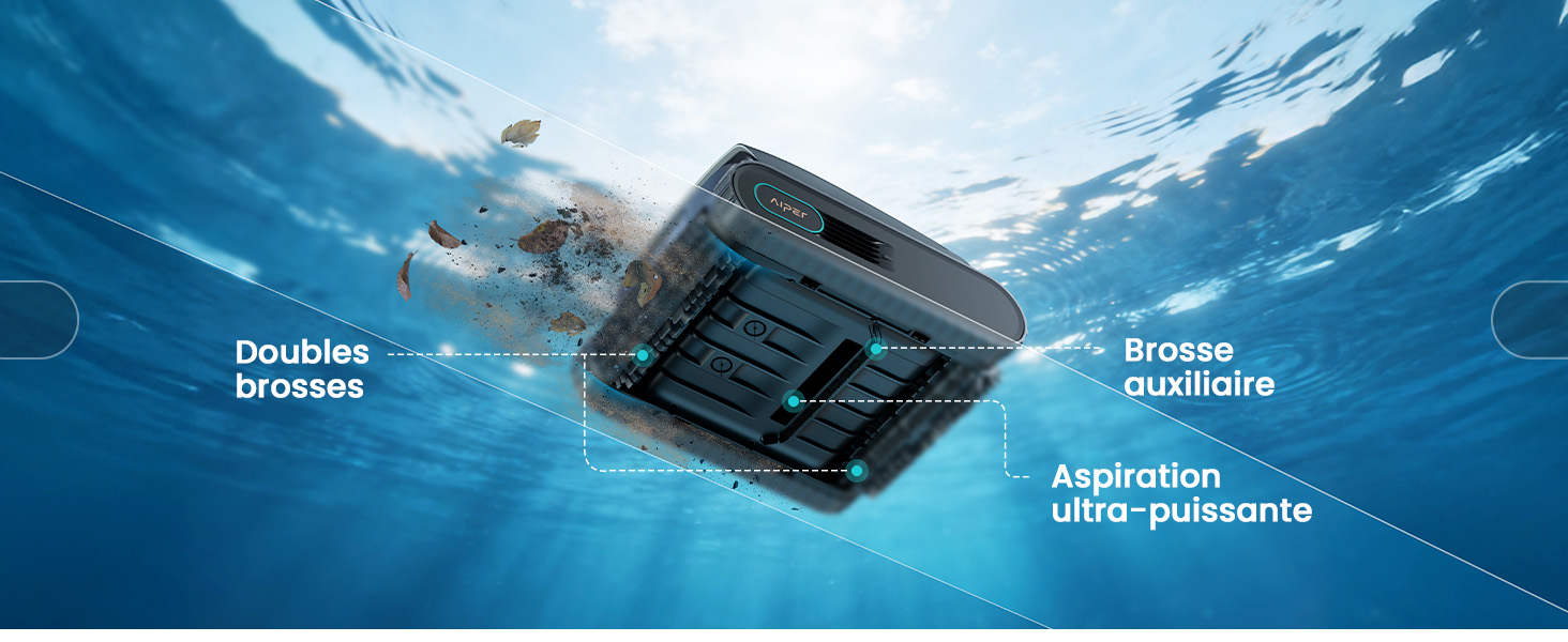 Scène sous-marine montrant un appareil électronique avec un texte superposé indiquant « Attention GPS disponible ». Fond bleu de l'océan avec la lumière du soleil traversant l'eau.