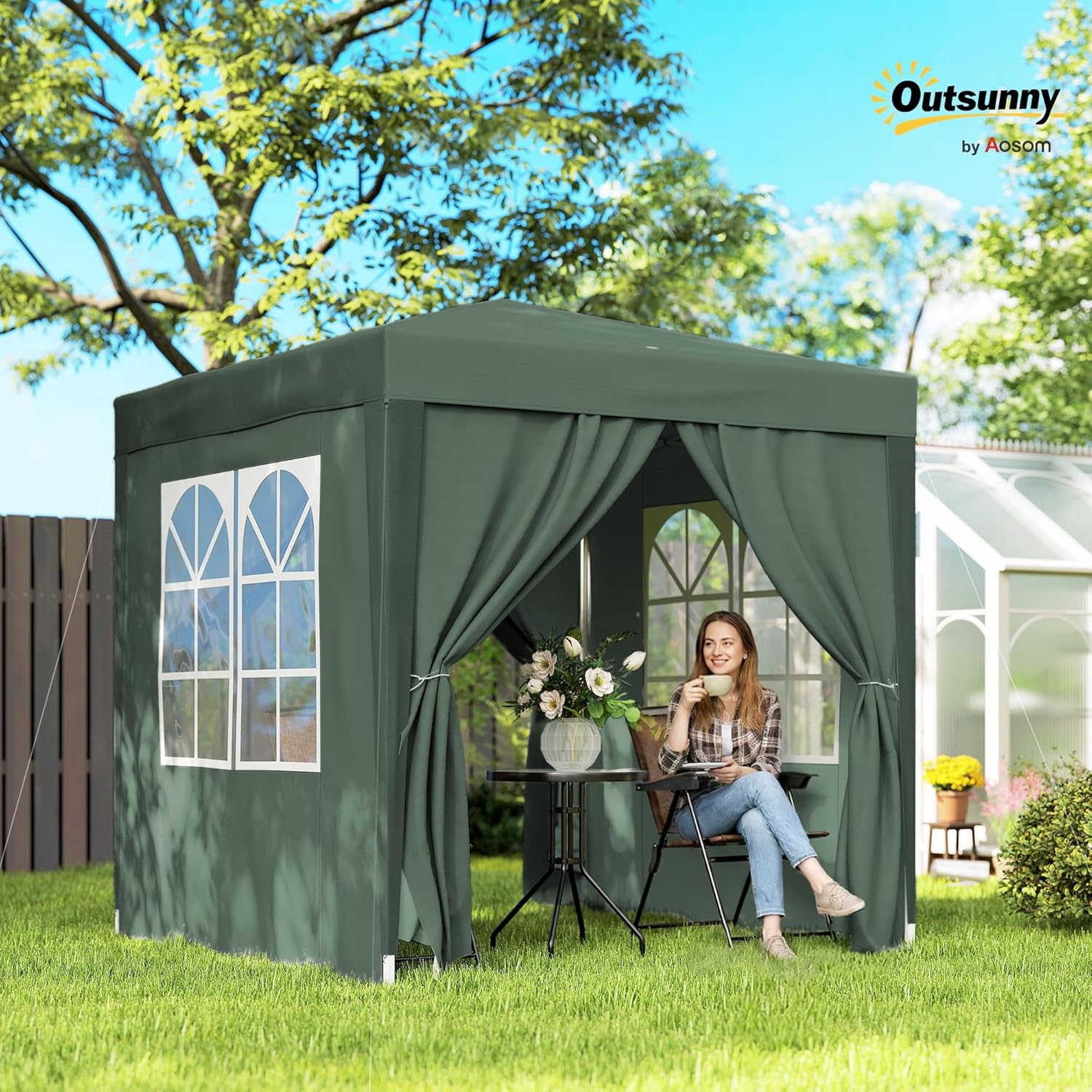 Outsunny - tonnelle pop-up réglable 2x2m, acier, UV, 4 côtés, vert