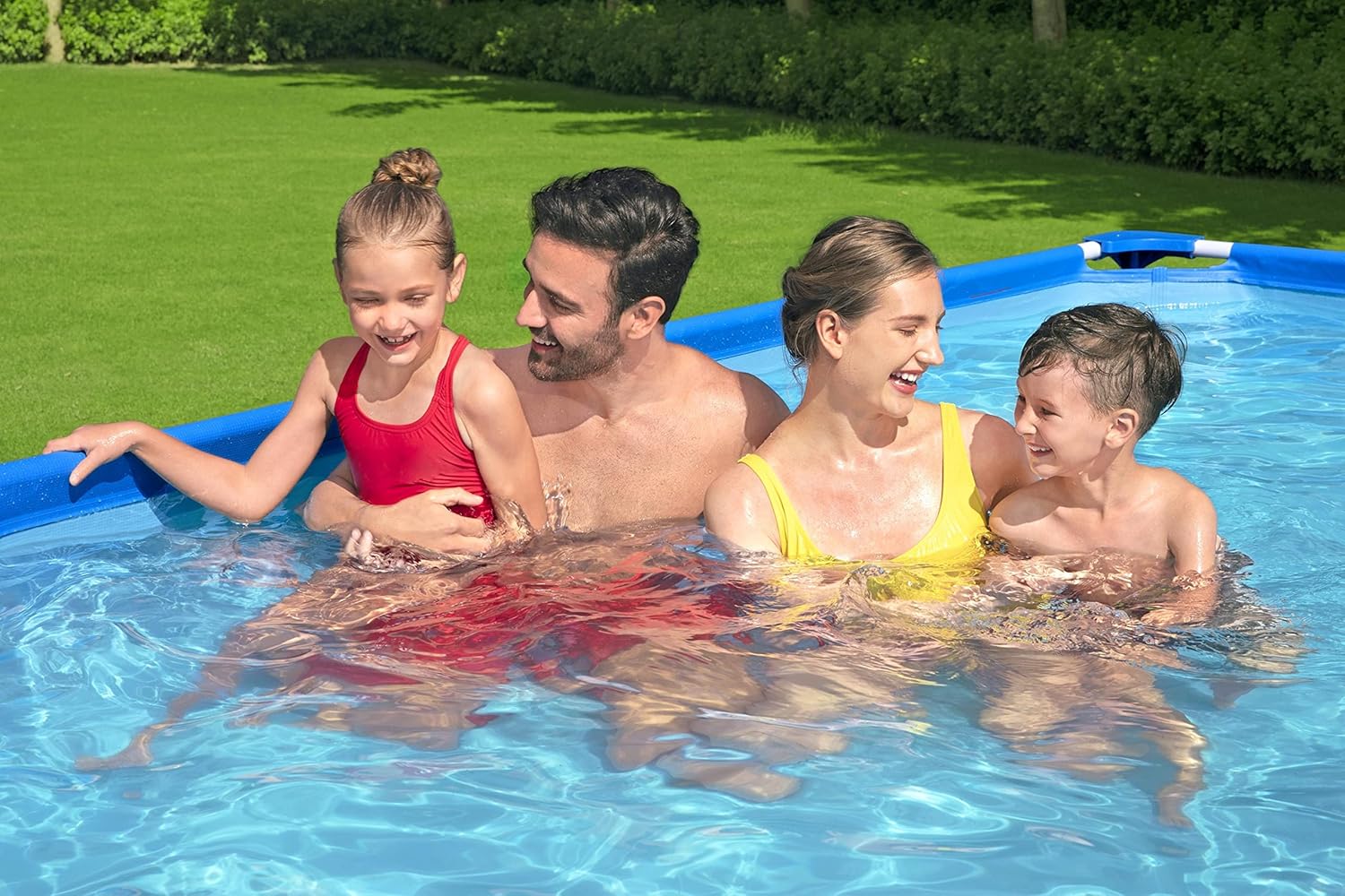Bestway – Steel Pro – Piscine rectangulaire pour Enfant – avec Cadre en Acier et Pompe filtrante Piscine pour Enfant. 400 x 211 x 81 cm Bleu