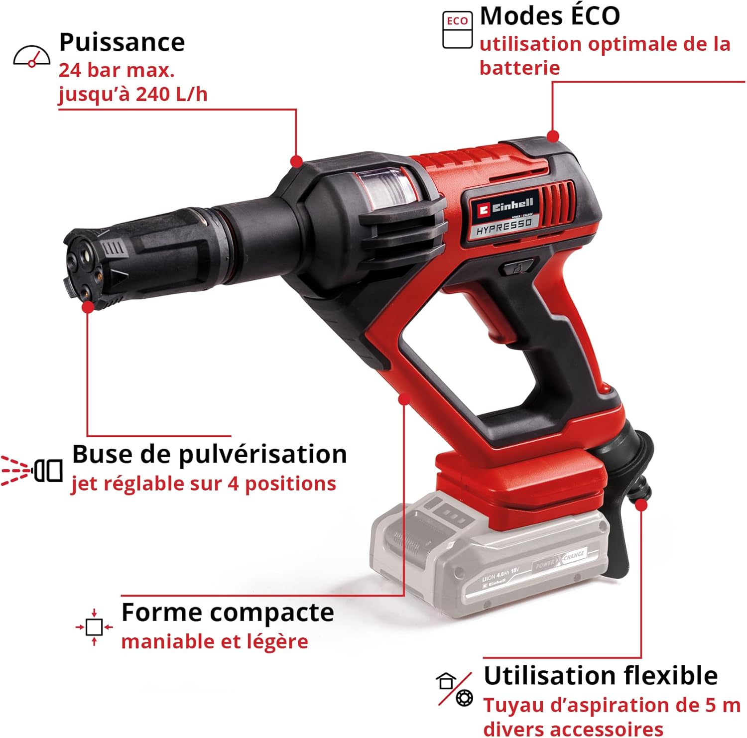Einhell - nettoyeur HYPRESSO 18/24-1 - 18V, 24 bar, 240 l/h, sans batterie