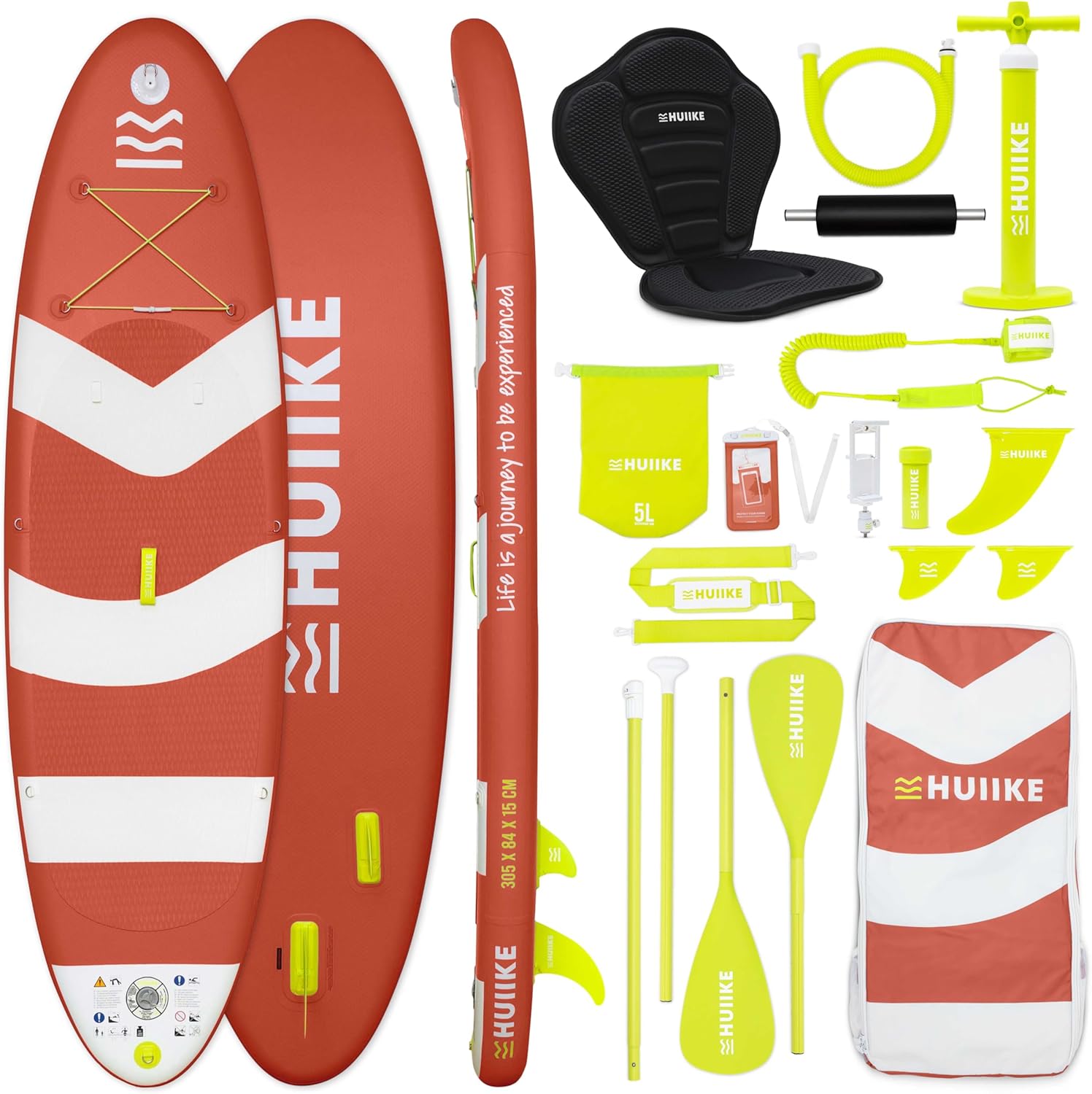 HUIIKE Paddle Gonflable Adulte avec Accessoires Inclus, Pagaie, Ailerons, Pompe. Planche de Stand Up Paddle Grande Stabilité et Résistance. 305 x 84 x 15 cm, Jusqu'à 130 kg