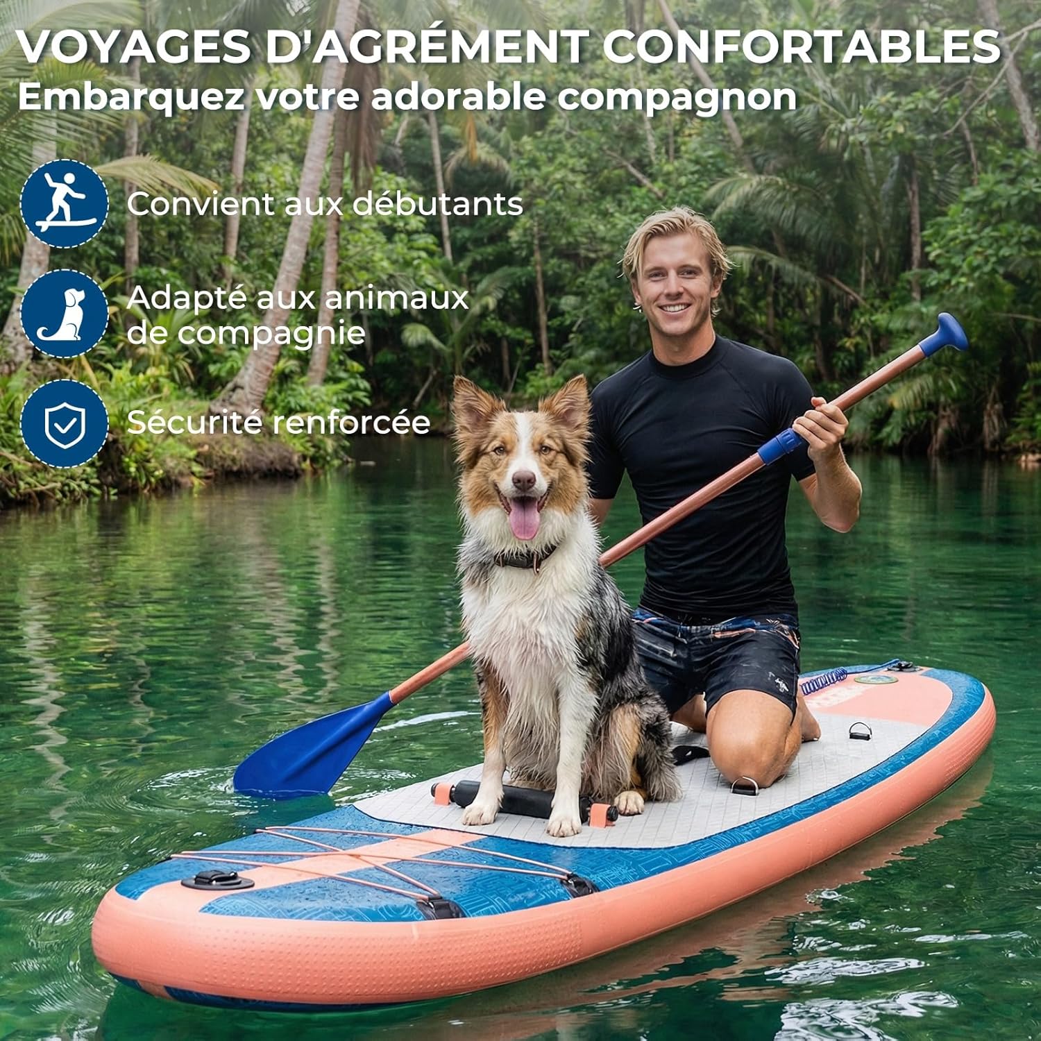 Devoko - Planche Paddle 2-en-1 - 320cm - Siège, 130kg, Yoga, Pêche