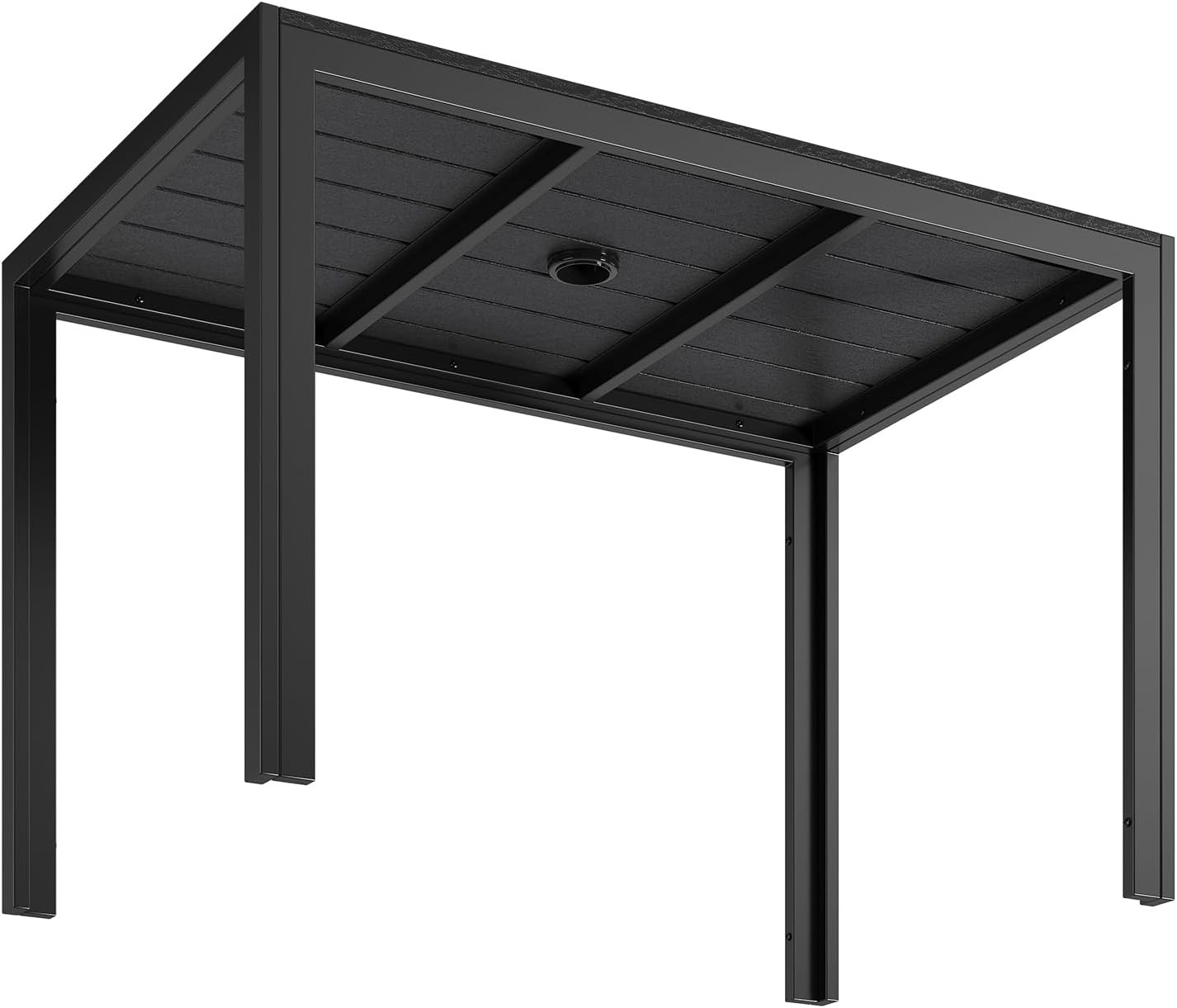 LIFERUN - Table de Jardin 110x70 cm avec Trou de Parasol, Résistante aux Intempéries, Élégante en Bois Effet Noir TW-110