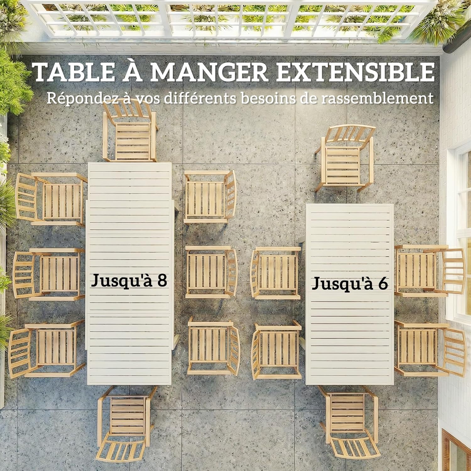 Outsunny - table extensible 150-225 cm - aluminium léger, 6-8 pers