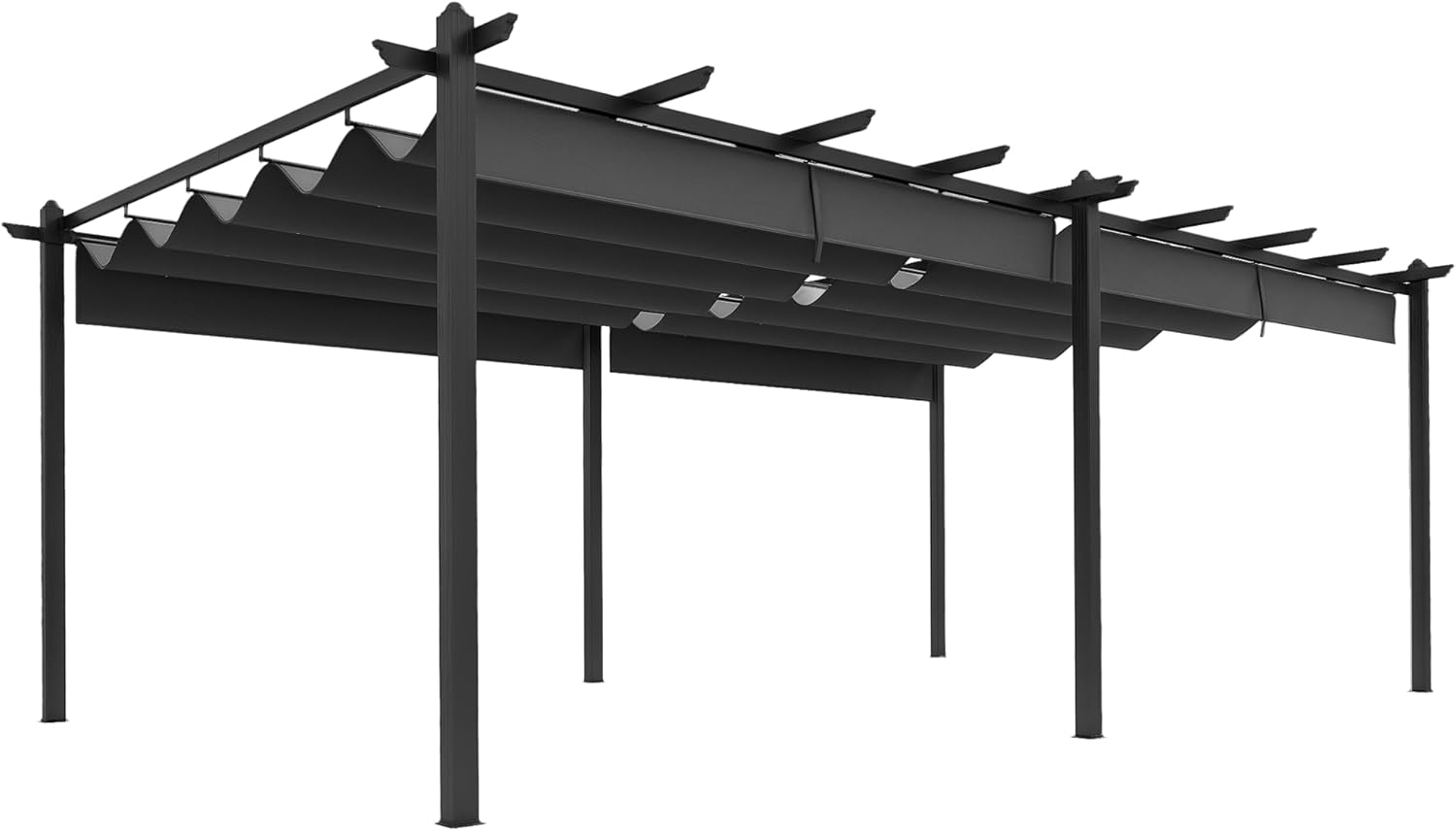 Outsunny - pergola aluminium rétractable 3,6x6m terrasse gris foncé