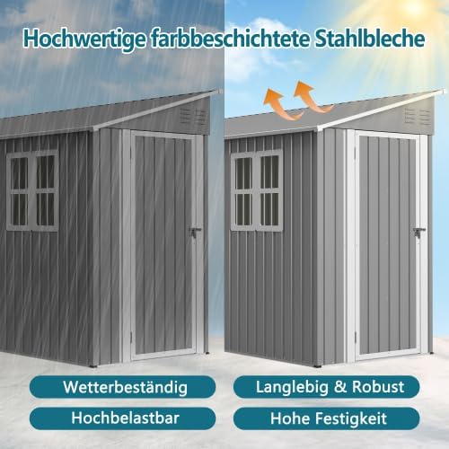 Abri de jardin en métal - 4x10 pieds/1,2x3 m - verrouillable, fenêtres, résistant intempéries
