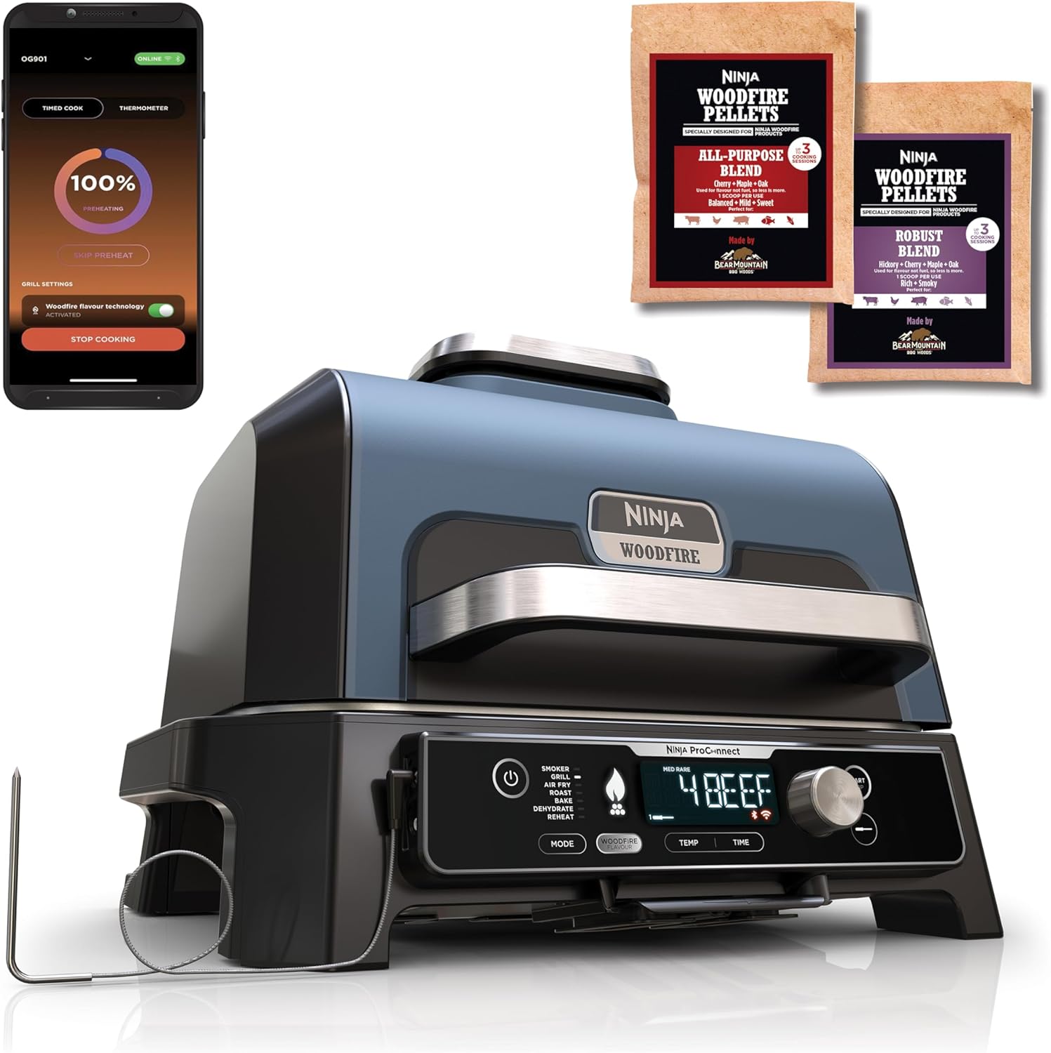Ninja - grill & fumoir Pro Connect XL - contrôle app, 7-en-1, friteuse, résist. intem. - OG901EU