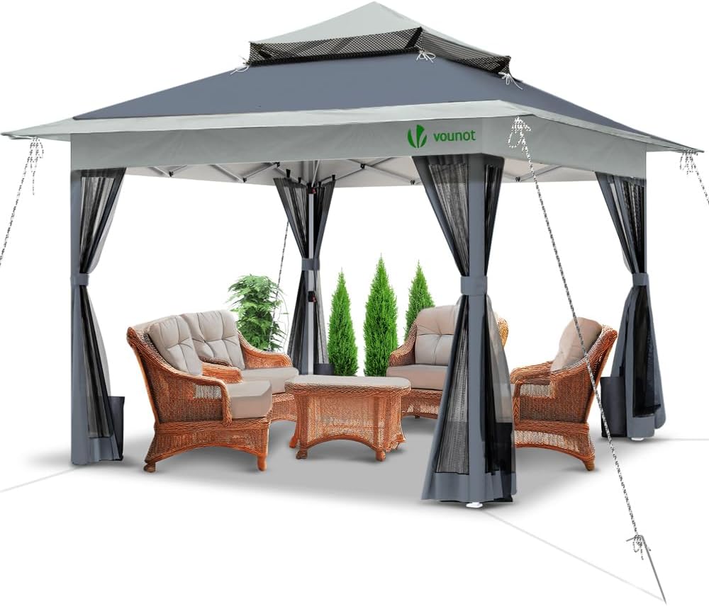 VOUNOT - tonnelle de jardin - 3.6x3.6m - moustiquaire, acier, toits doubles, anti-UV