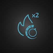 Design d'icône bleu clair minimaliste représentant « x2 » avec des flèches incurvées et un symbole de visage souriant sur fond sombre.