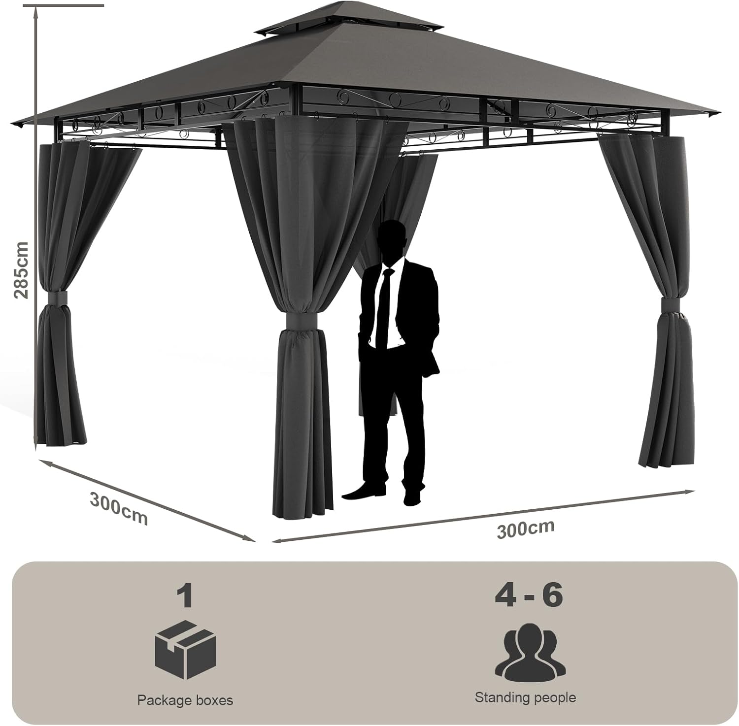 Devoko - Deluxe tonnelle - 3x3m - imperméable, cadre métal, 4-6 pers.