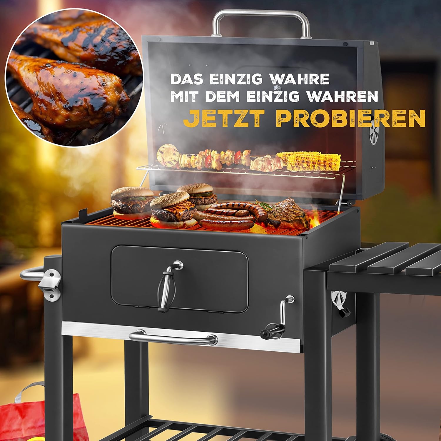 KESSER - Chariot Barbecue XL - grille, couvercle, thermomètre, inox, roues