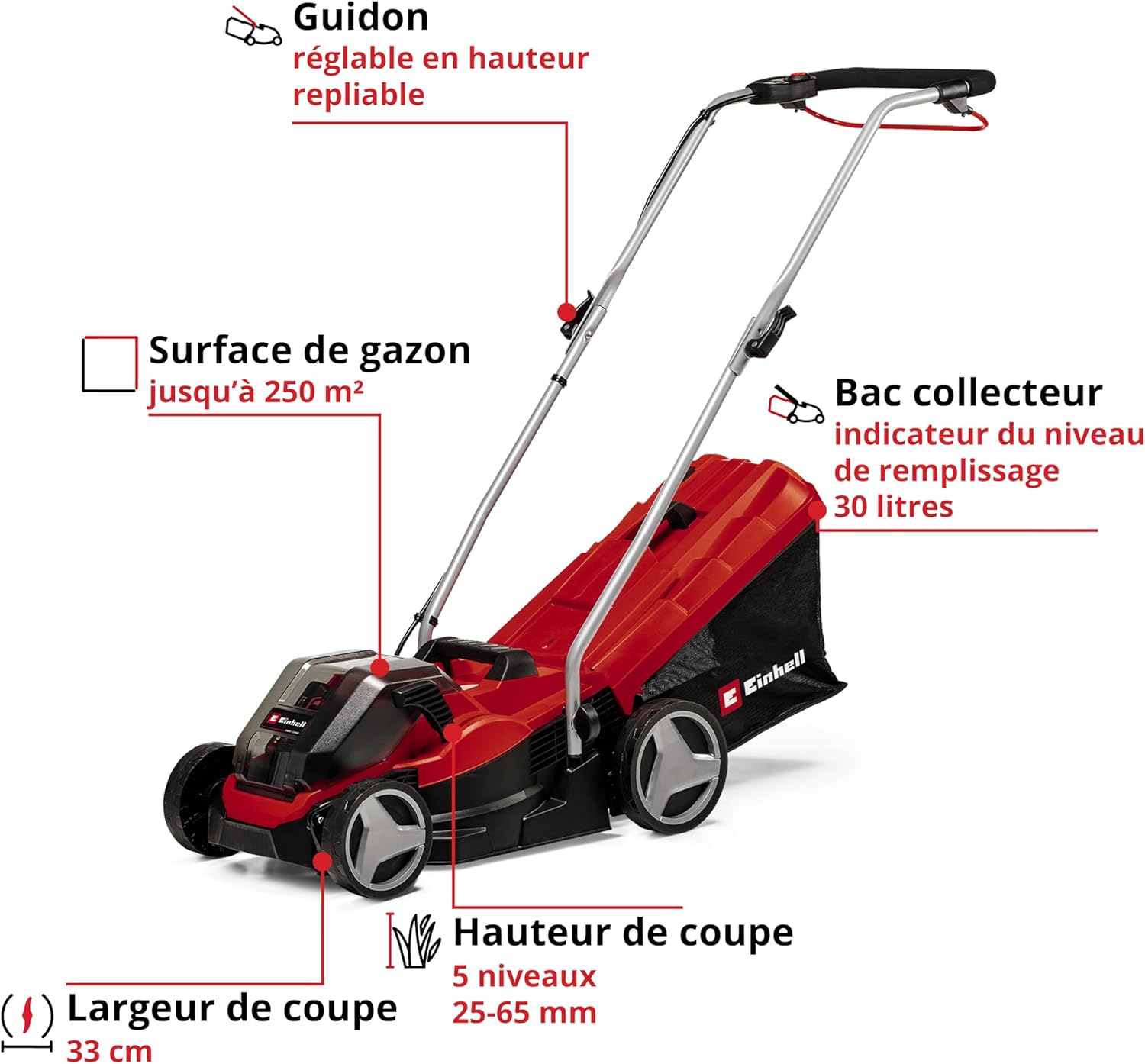 Einhell - GE-CM série - 33 cm largeur - 36V, 2 batteries 2,5Ah GE-CM 36/33 Li