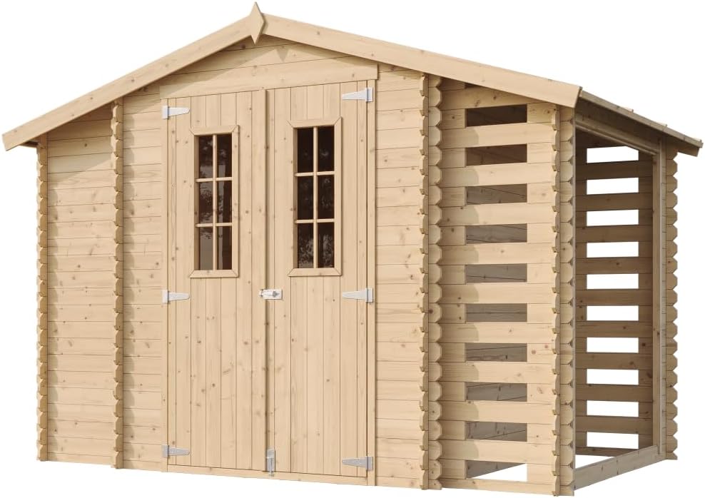 TIMBELA - série M389 - 206x328x218 cm - Abri bois, range bûches, sol traité, M389C+M389G