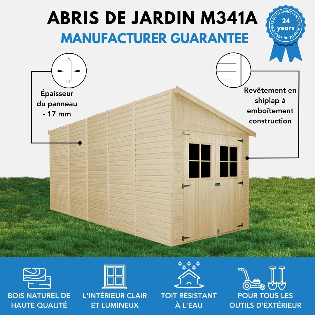 TIMBELA – M341A – abri jardin bois naturel – 244x218x514 cm – fenêtres