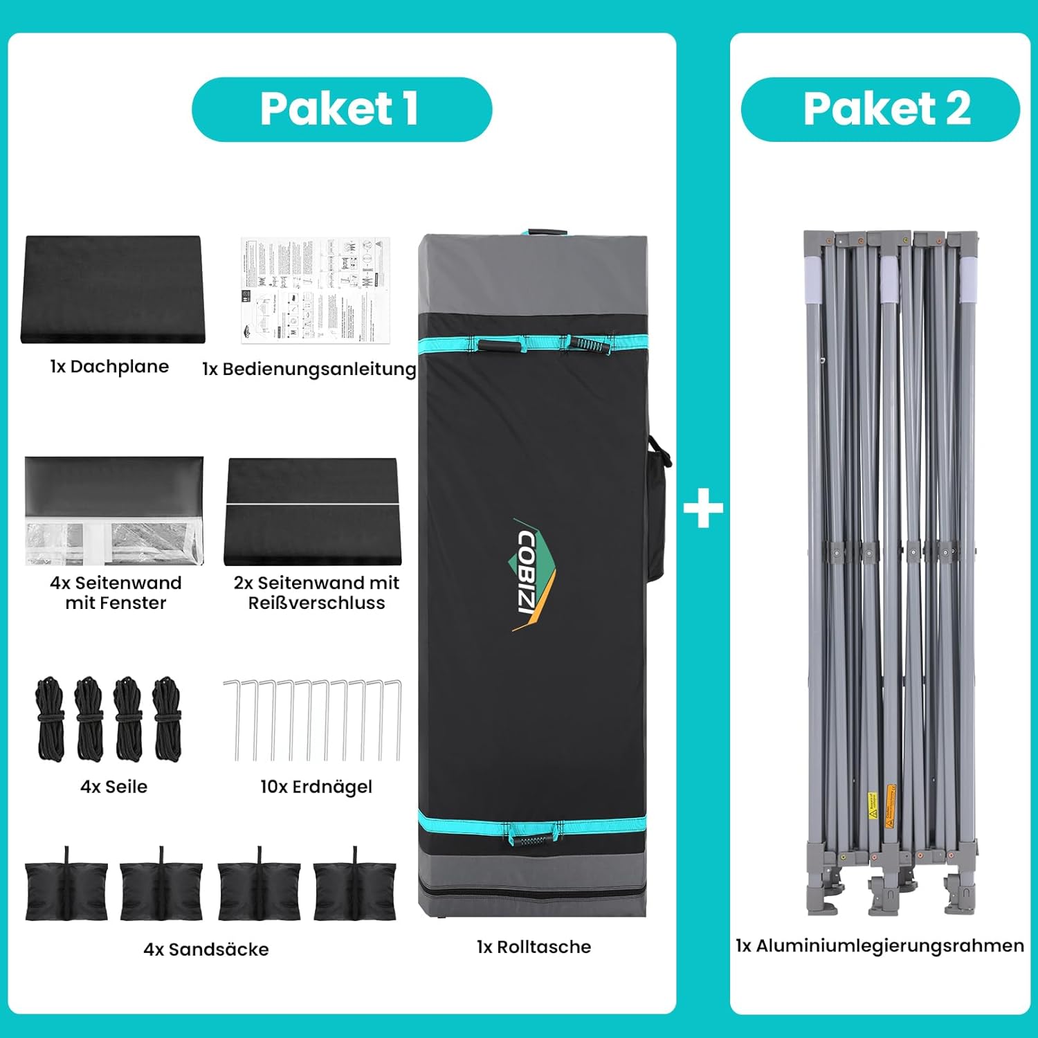 COBIZI - Tente de Réception 3x6m - imperméable, 6 parois, 3 hauteurs, sac roulette