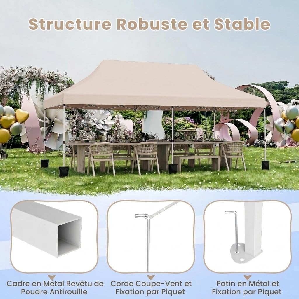 GOPLUS - barnum pliant série jardin - 3x6m - imperméable, sac transport