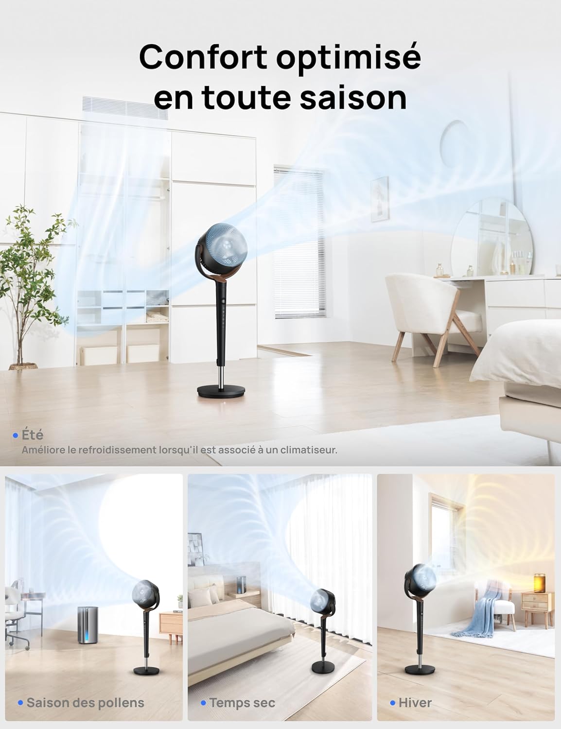 DREO - ventilateur sur pied série DC - 120° oscillation, 9 vitesses, ultra silencieux, portée 30 m