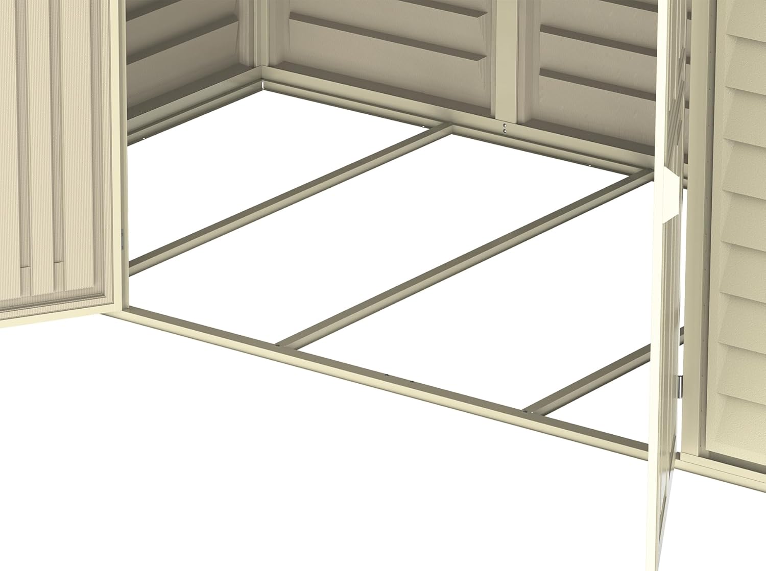 Duramax WoodBridge5 10 x 5 (5.12 m²) Abri de jardin en plastique avec kit de fondation en métal, structure de toit en métal robuste, abri en vinyle sans entretien - Ivoire