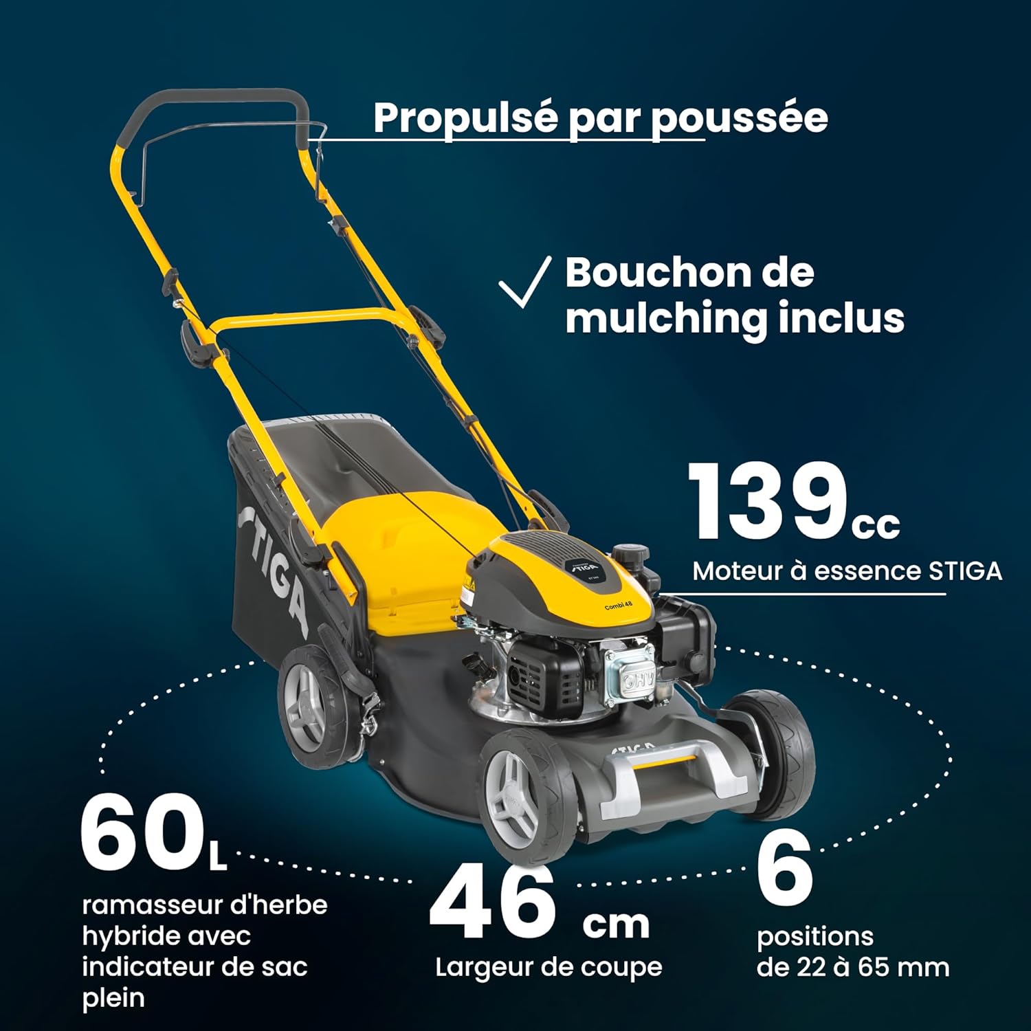 STIGA - Combi 48 - 46 cm - moteur 139 cm³, bac 60L, mulching