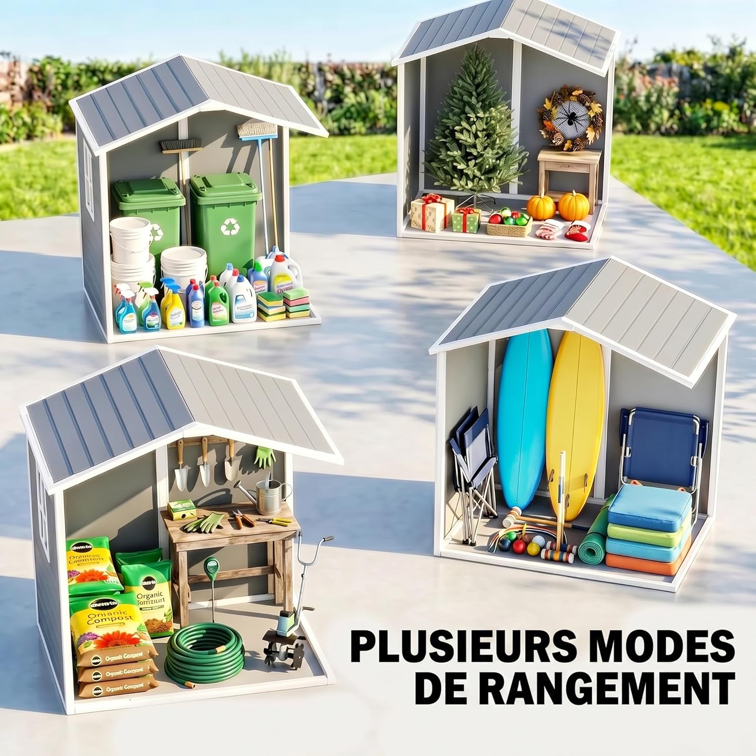 Outsunny - abri de jardin résine 2,12m², double porte, fenêtre, toit pente
