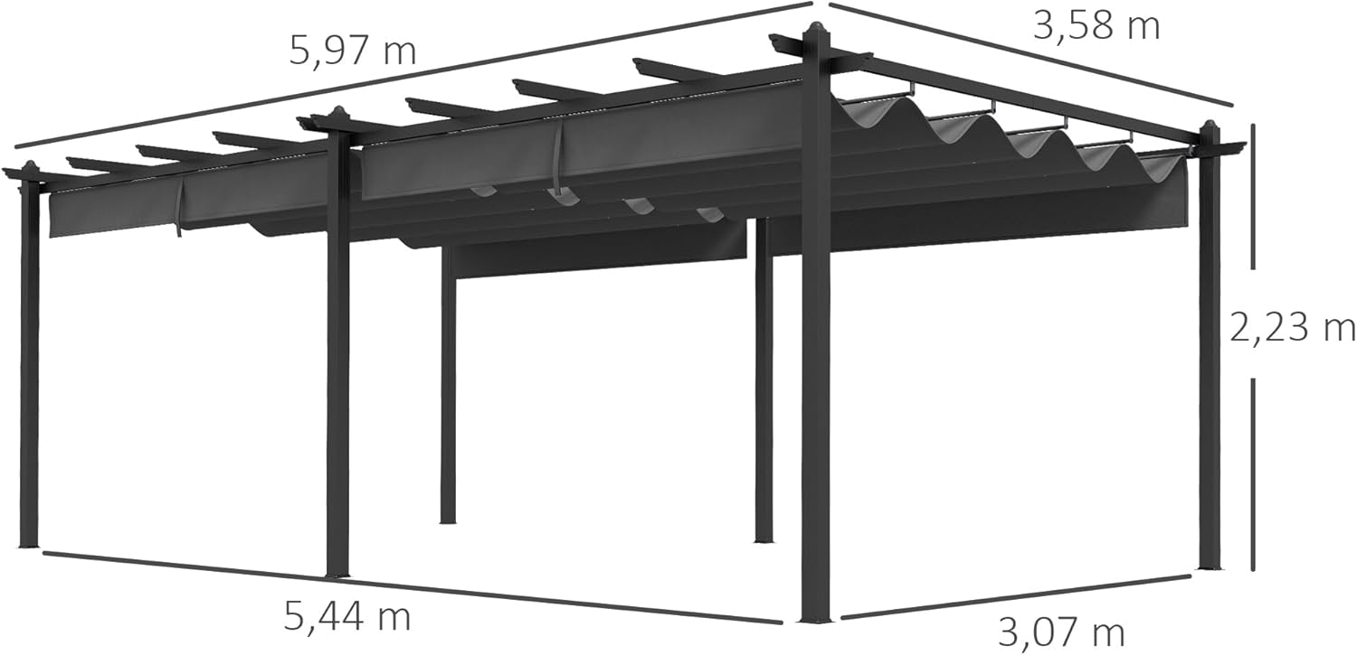 Outsunny - pergola aluminium rétractable 3,6x6m terrasse gris foncé