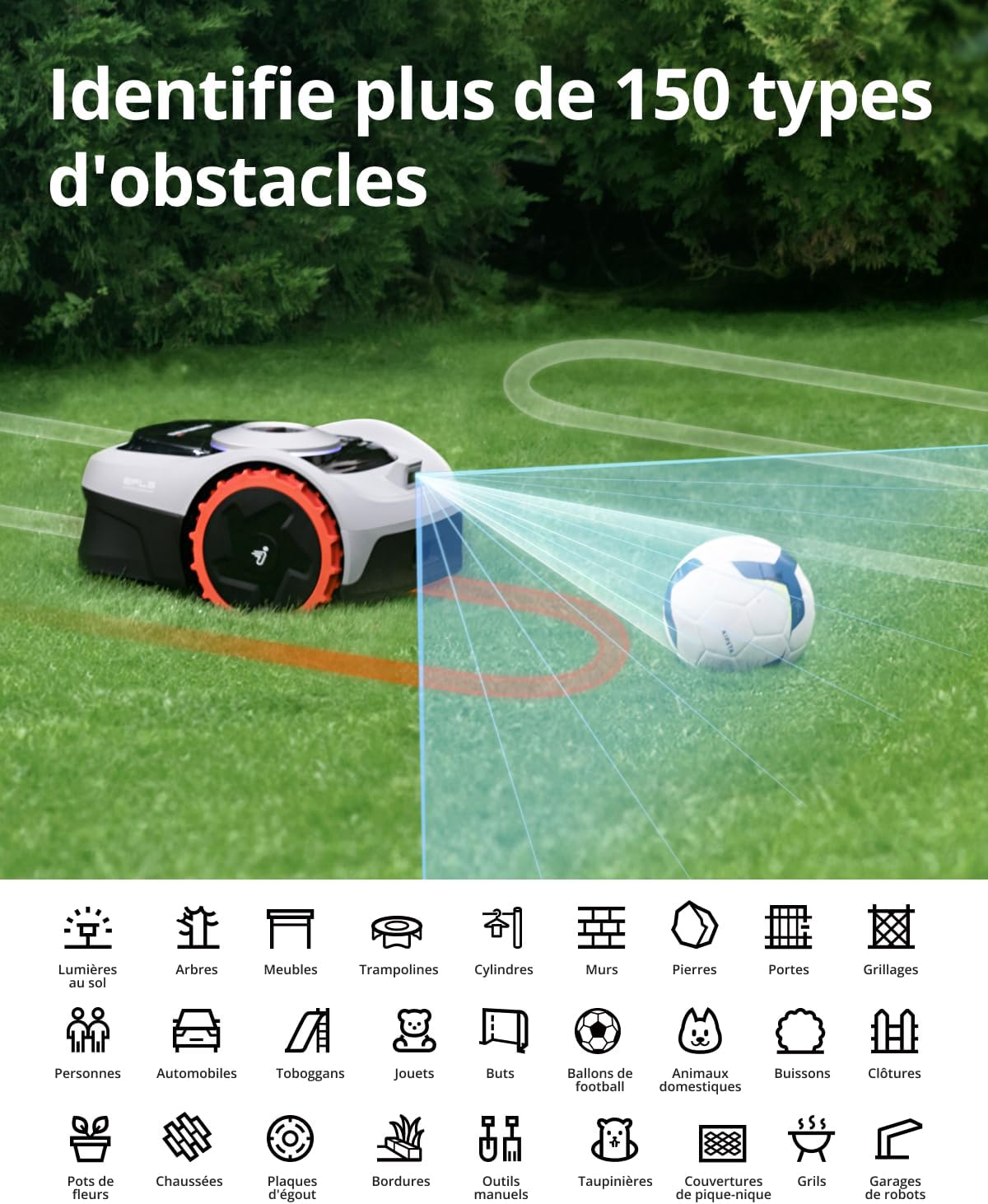 Segway - Navimow i105E - 500/600m² - tondeuse robot, RTK+Vision, multizone, IA, limite virtuelle, i105E