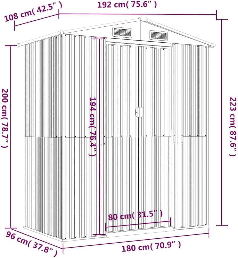 vidaXL - Abri de Jardin - 192x108x223 cm - Acier galvanisé, rangement