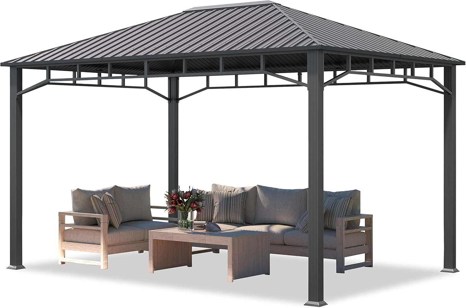 TOOLPORT Tonnelle de Jardin 3x4 m Toit en Acier, sans parois latérales, profilé env. 90x90 mm Gris
